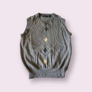 Carnoustie Men’s Gray V Neck Argyle Knit Sweater Vest Sleeveless Wool Pullover